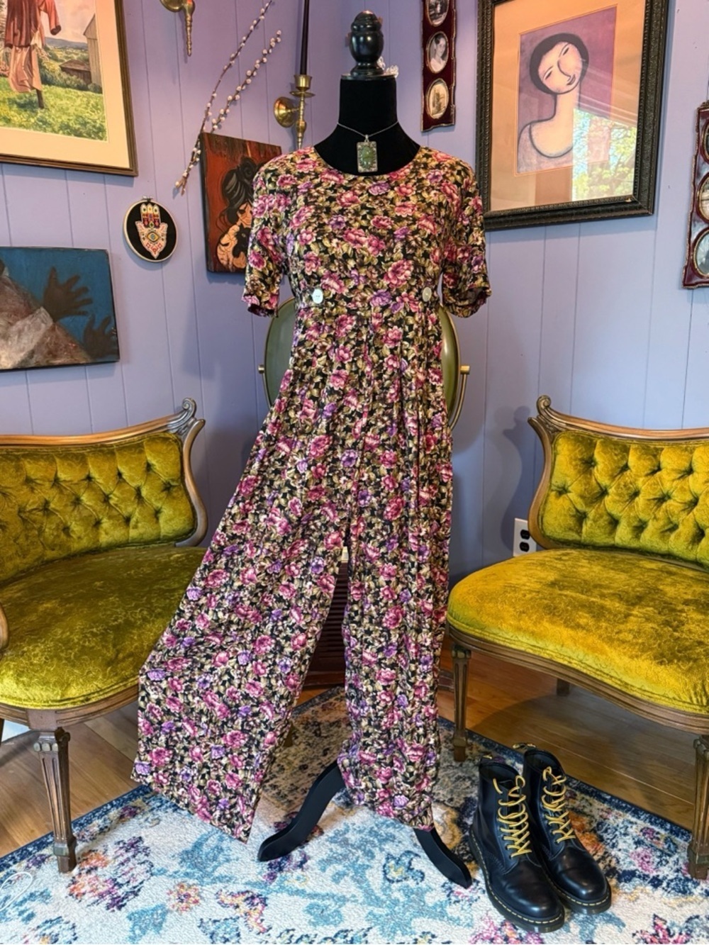 Vintage 90s Jamie Brooke Palazzo Style Floral Printed Jumpsuit Size S/M